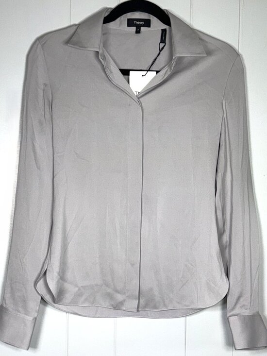 Theory Tops - Theory Classic Fitted Core Silk Stretch Button-Down Long Sleeve Shirt P XS 0 00